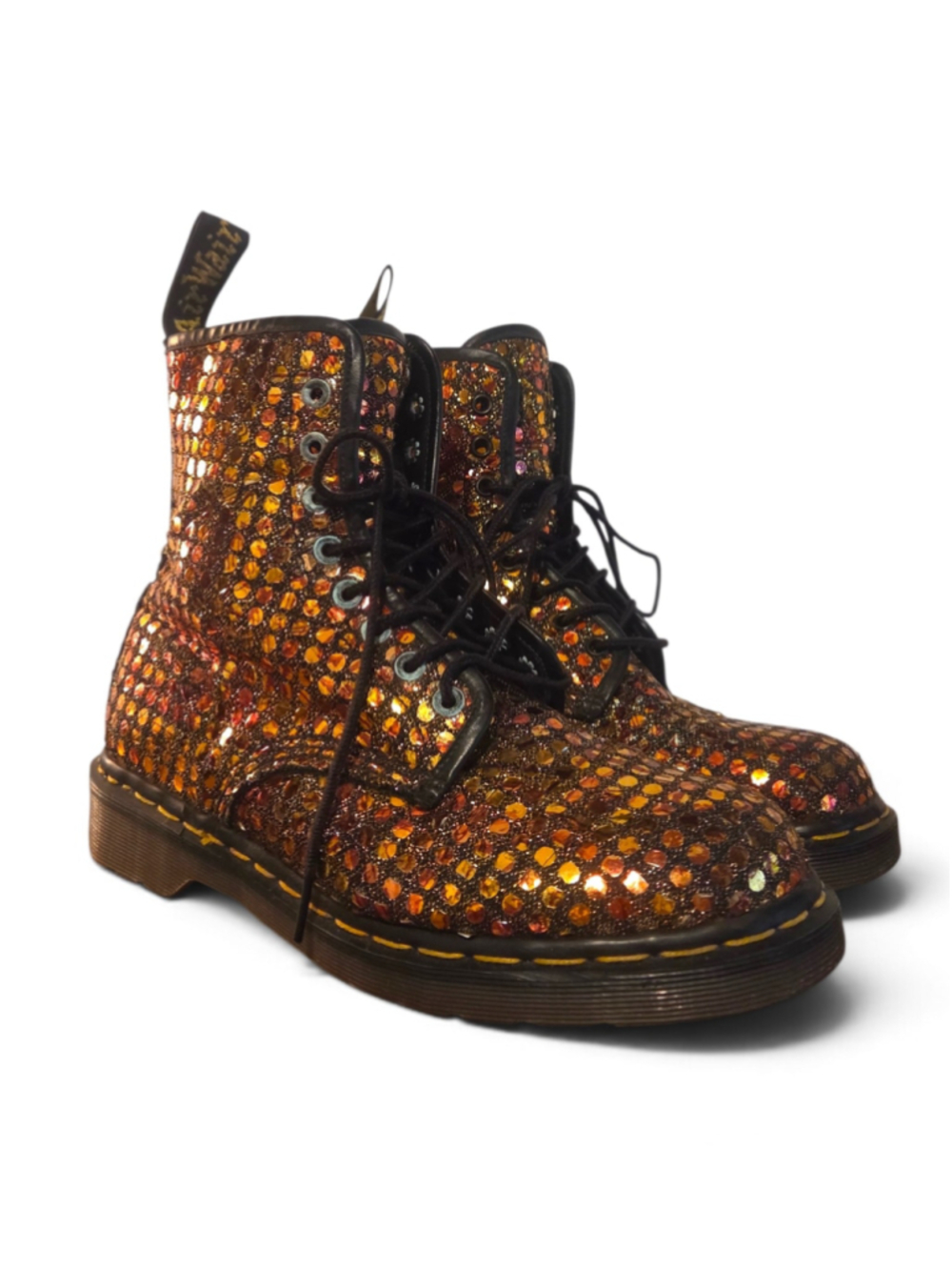 Dr. Martens Rare VTG 90s MIE Bronze Sequin Glitter Metallic Boots England 8 - Picture 5 of 17